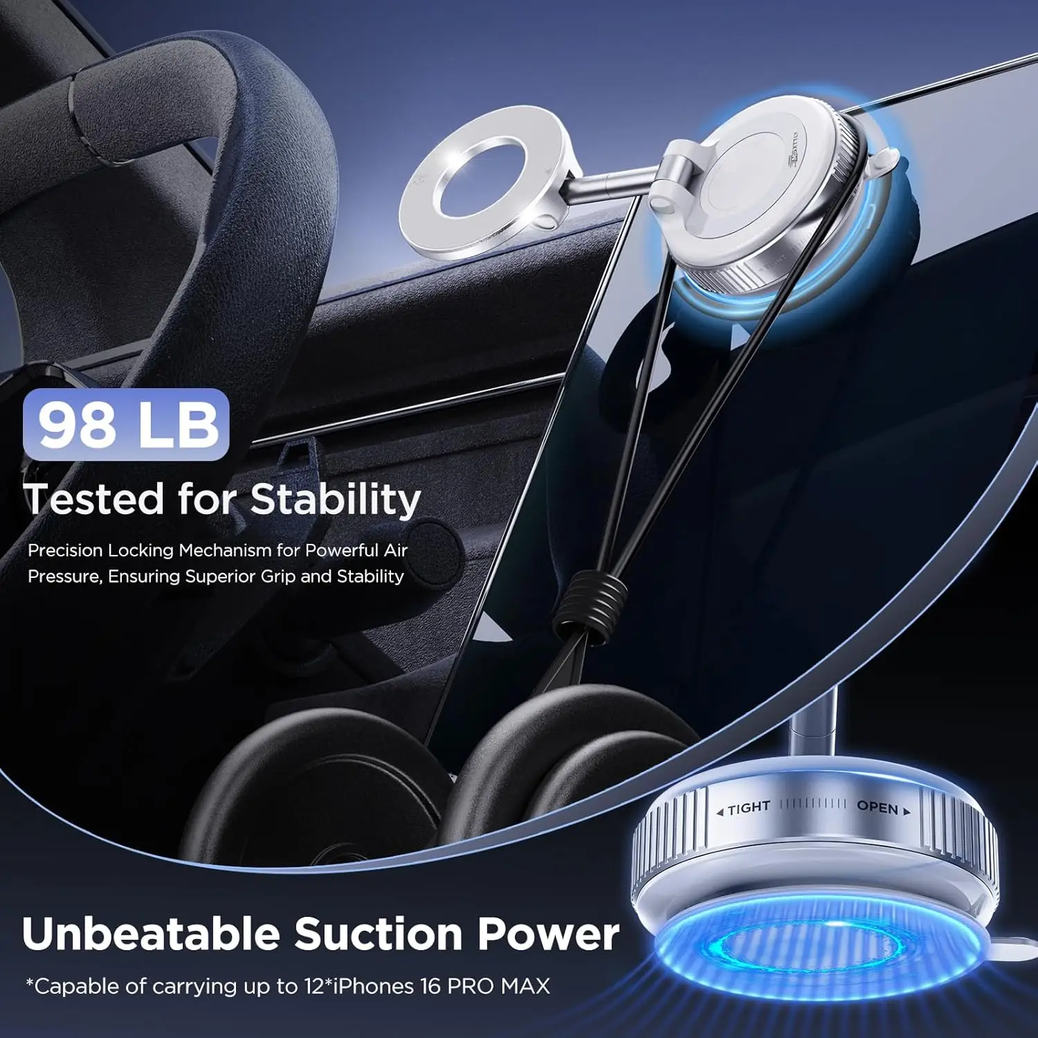 Vacuum Magnetic Phone Holder for Car Suction Cup Phone Mount Adjustable Suction Phone Mount 2026 Upgraded Vacuum Magnetic