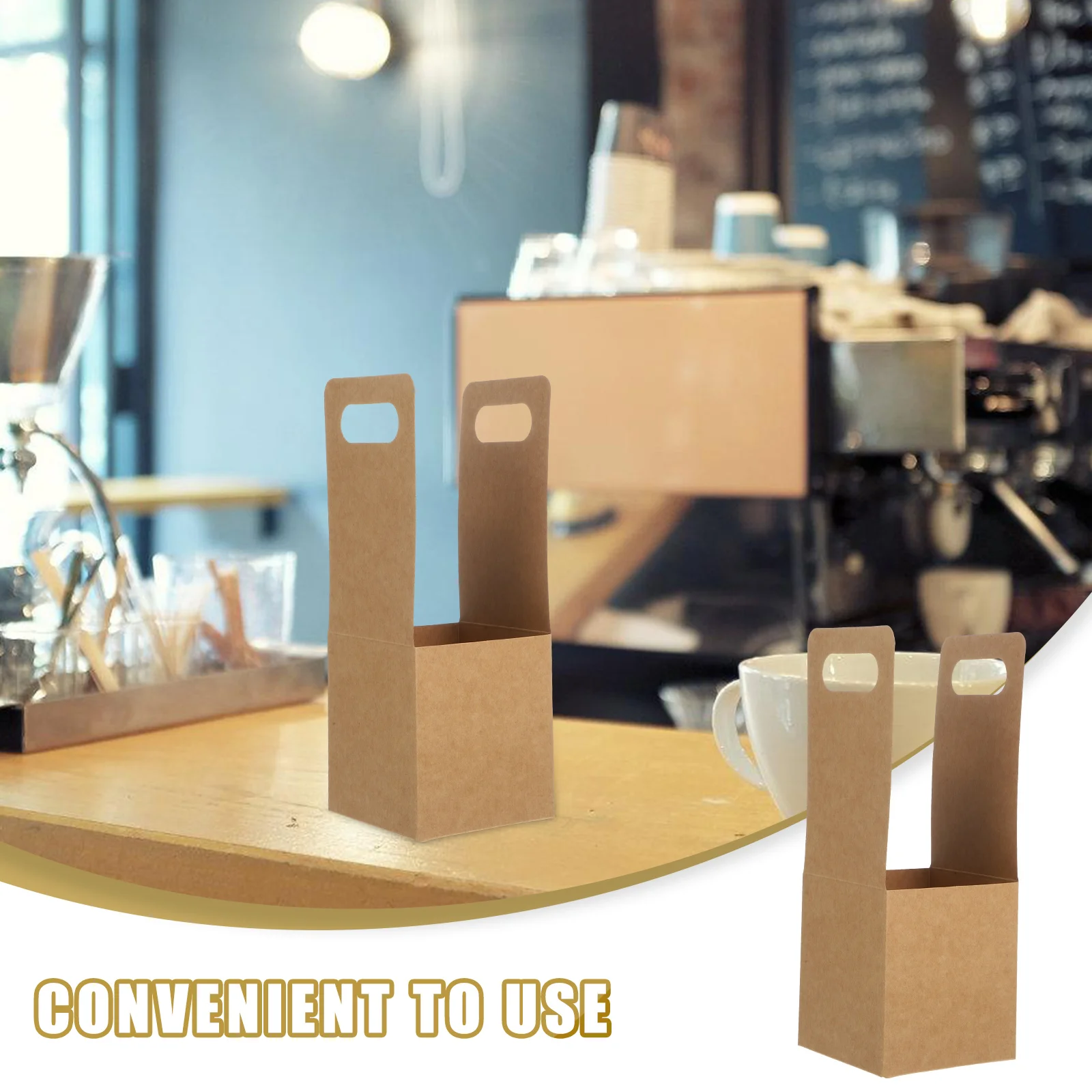 10pcs Disposable Drink Carrier Handle Kraft Paperboard Cup Holder for Hot or Cold Drinks To Go Coffee Cup Holders