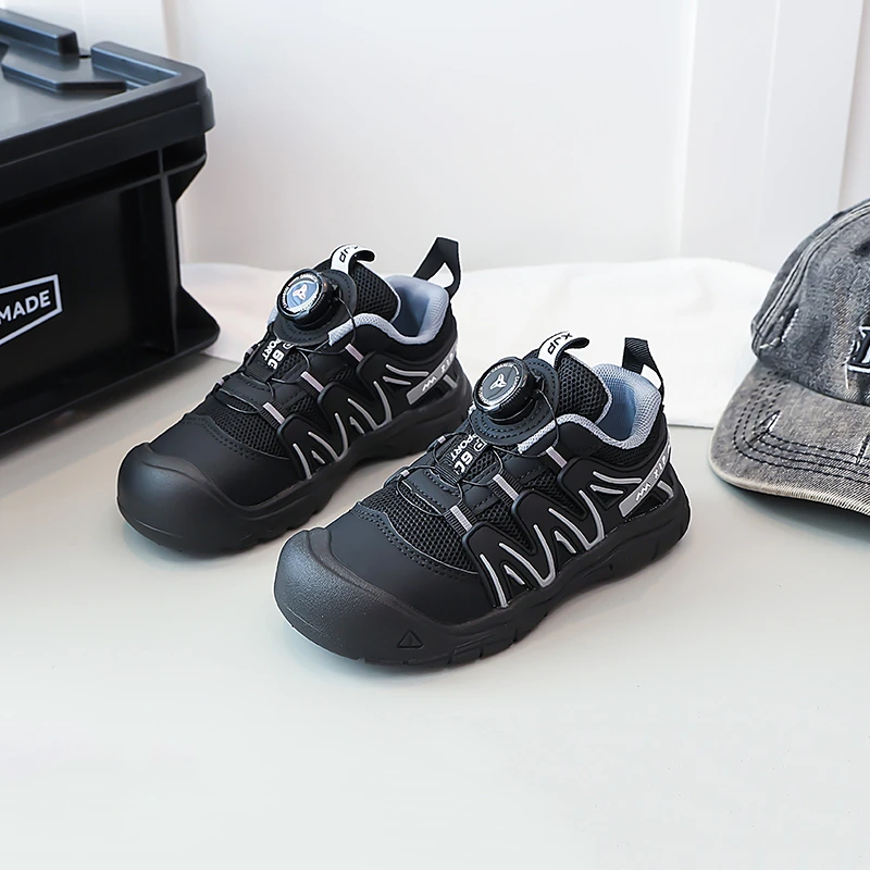Boys Girls Tennis Shoes Toes Capped Breathable Kids Casual Shoes Rotating Button 2025 Autumn New Children Sports Shoes Soft Sole