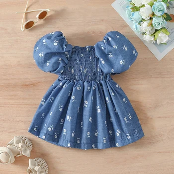 Girls Summer Floral Print Off Shoulder A-line Dress with Short Puff Sleeves - Perfect for Your Little Princess 3