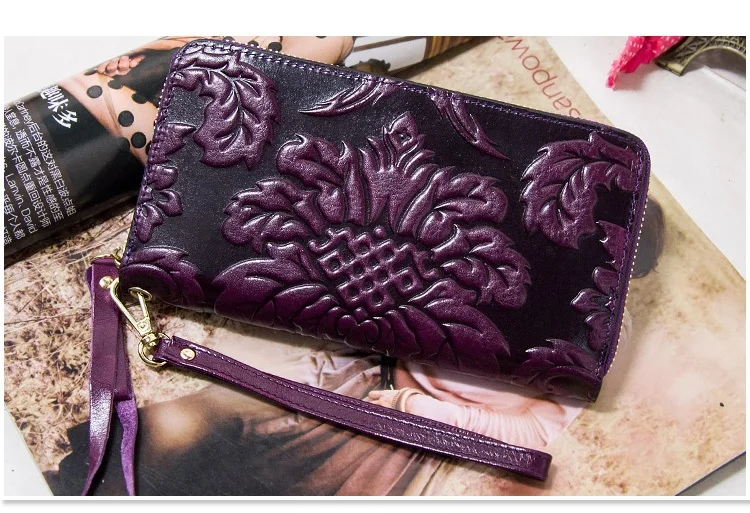 Blumen Damen Brieftasche Echt leder Frau Brieftasche Vintage Echt kuhle der Geldbörse große Kapazität Clutch Tasche – Detail 14