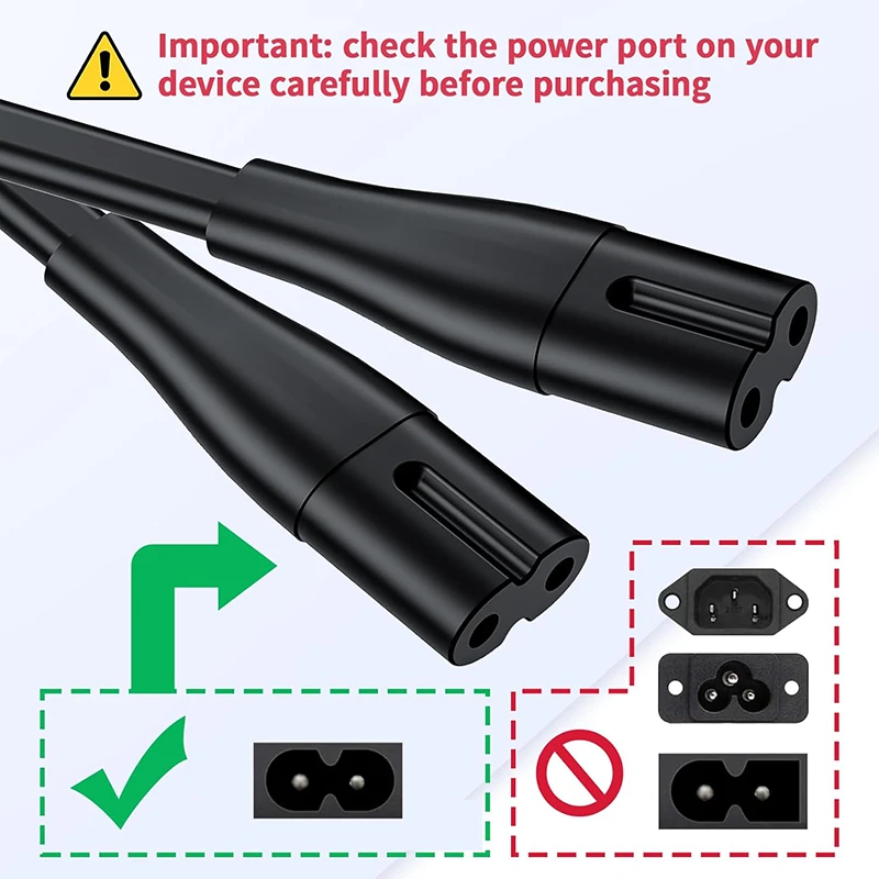 Universal 2-Prong AC Power Cord - Figure 8 IEC 320-C7