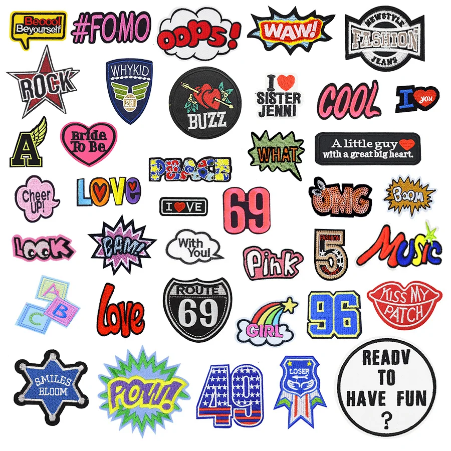 1PCS Pop Style Text Patch for Clothing Embroidery Sewing Applique Funny Graffiti Patch DIY Jacket Windbreaker Jeans Bag Garment