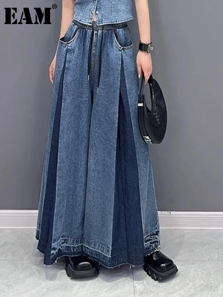 Jeans Donna Vita Alta Gamba Larga - Pantaloni Baggy Elasticizzati In Denim - Stile Vintage E Comodo Per Tutto Il Giorno - Foto 8