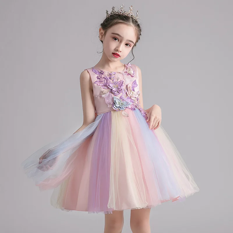 

Girl Princess Dress Cotton Fashion Children Rainbow Mesh Dress 6 8 10 12 Years Kids Party Dresses for Girl Flowers Girl Clothes