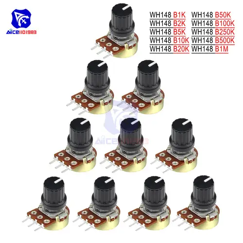 5 PCS/Lot Potentiometer Resistor 1K 2K 5K 10K 20K 50K 100K 500K Ohm 3 Pin Linear Taper Rotary Potentiometer for Arduino with Cap - Image 2