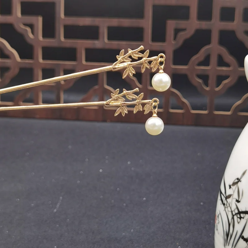 Chinese Hairpins For Women Vintage Bamboo Pearl Hair Sticks Fairy Tassel Golden Retro Hanfu Hair Accessories