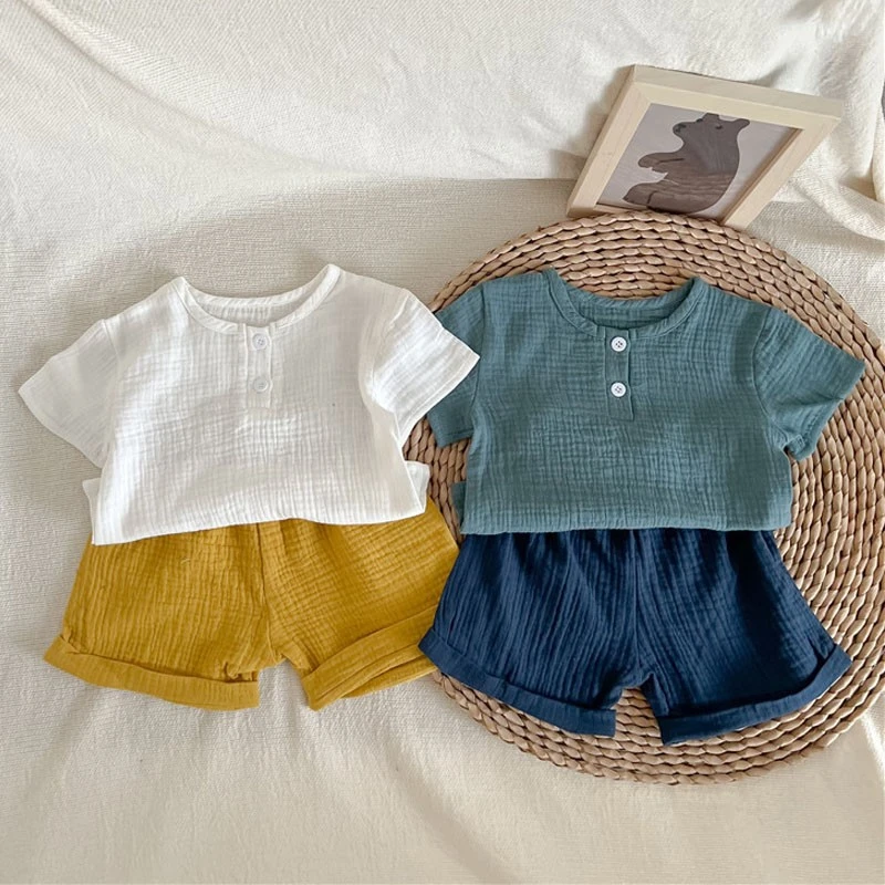 Toddler Baby Boys Girls Clothes Set Summer Cotton And Linen Short Sleeve Tops + Shorts 2pcs Kids Clothing Suit baby clothing set long sleeve	