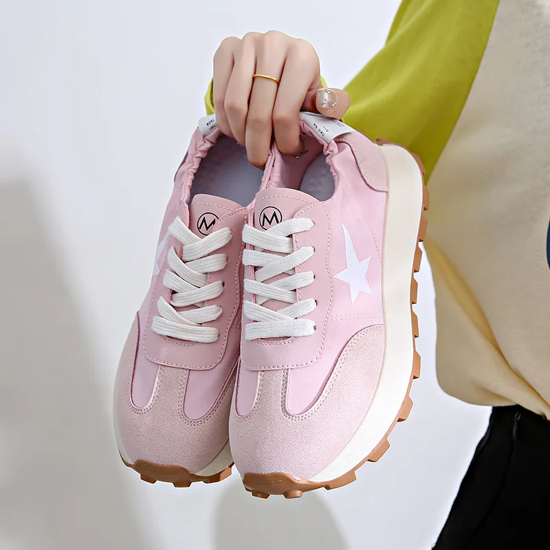 

Casual Running Breathable Flat Shoes 2023 New Designer Spring Female Thick Sole Sneakers Ladies Lace Up Daddy Shoes