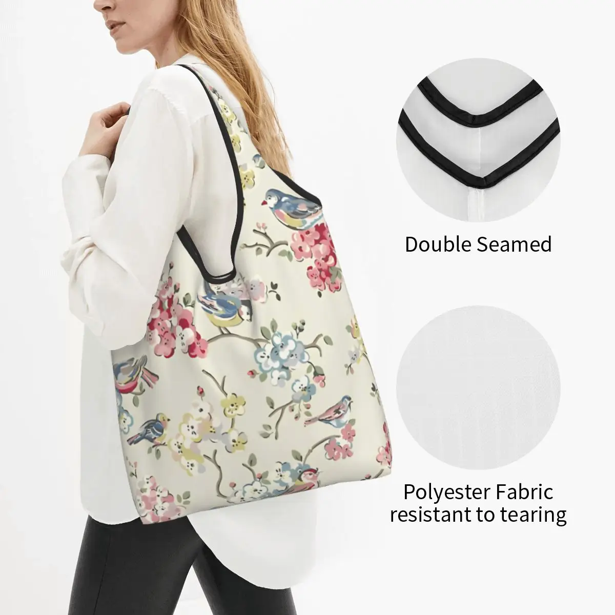 Caths Kidstons Grocery Bags Durable Large Reusable Recycle Foldable Heavy Duty Toile De Jouy Shopping Eco Bag Attached Pouch