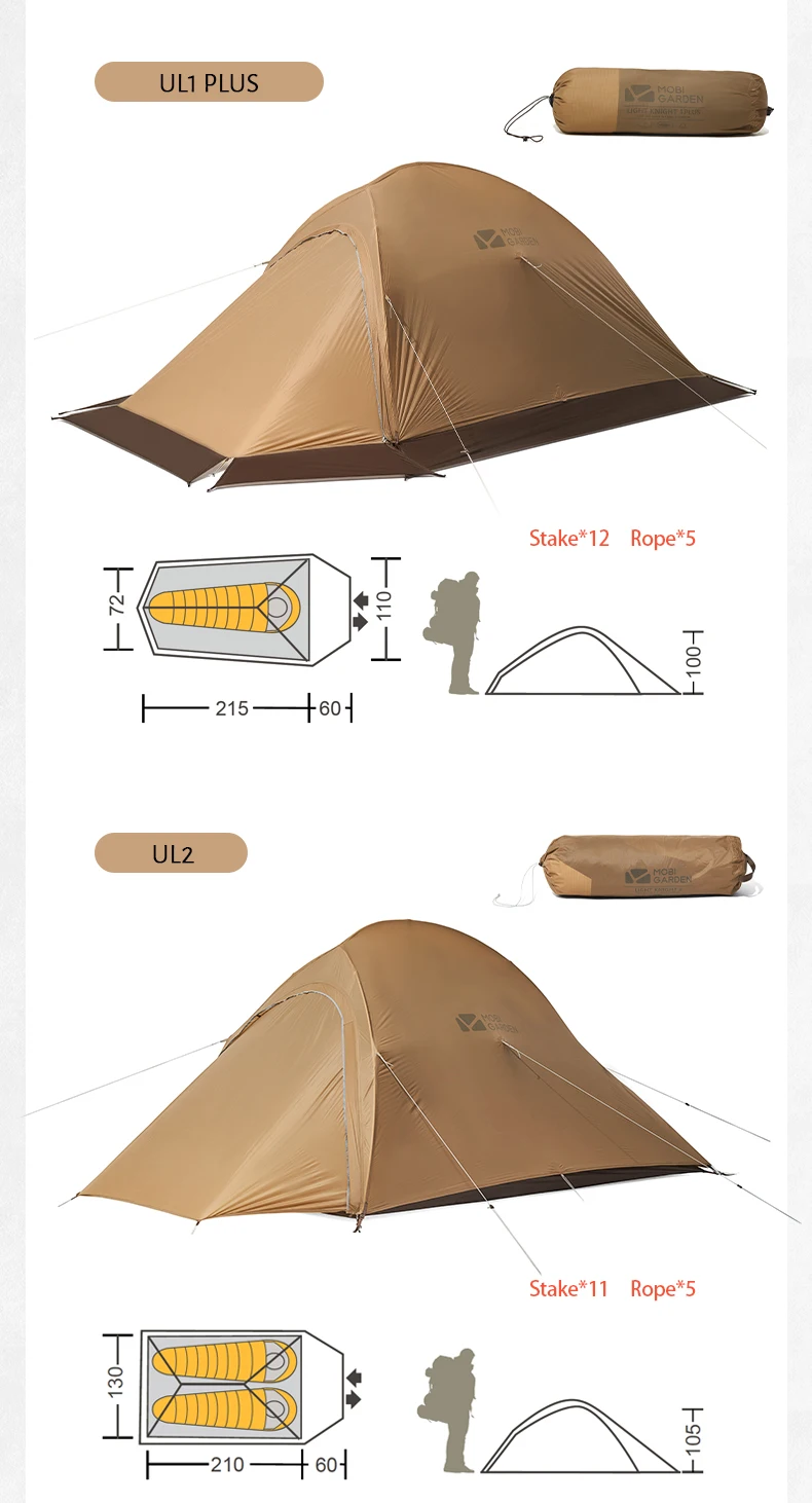 1-2 People Ultralight Tent Double Layer Waterproof Trekking Camping Tent with Inner Tent