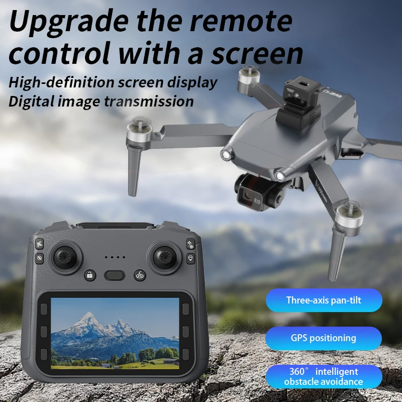 Écran intégré du drone L600 Pro MAX 8K GPS avec stabilisateur 3 axes affichant les paramètres de vol