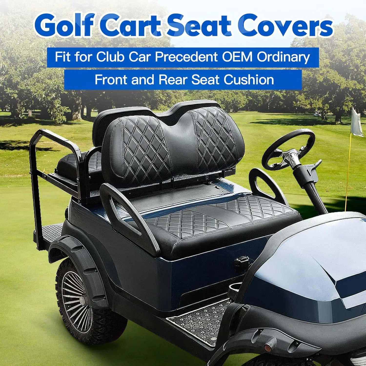 4PCS Golf Cart Seat Covers Kit for Club Car Precedent, Front and Rear Vinyl Covers with Easy Installation