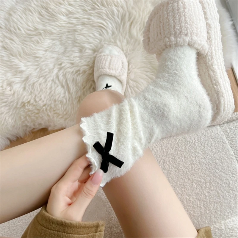 

1 Pair Women Girls Cute Lolitas Socks Autumn Short Warm Mink Sweet Ruffle Princess Style Socks