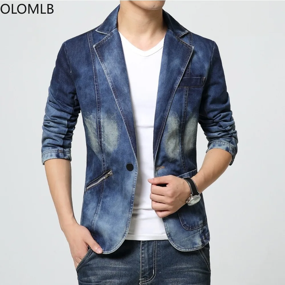 Chaqueta vaquera con cuello de solapa para hombre, Blazer un botón, informal de motocicleta, ajustado, talla grande, S-4XL - Ropa de hombre