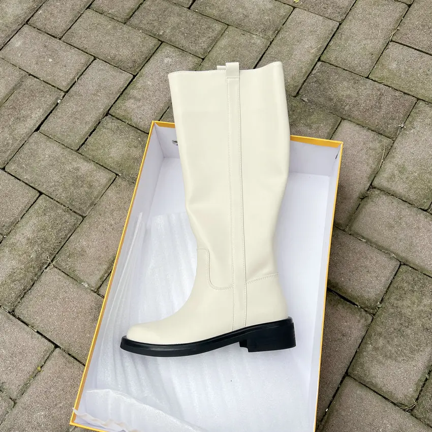 Qutaa 2024 ins Frauen kniehohe Stiefel Leder med Absatz warme