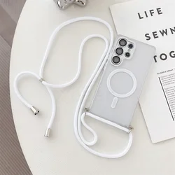 Adjustable Crossbody Rope Lanyard with Lens Protection for Magsafe Wireless Charge Cases (White)