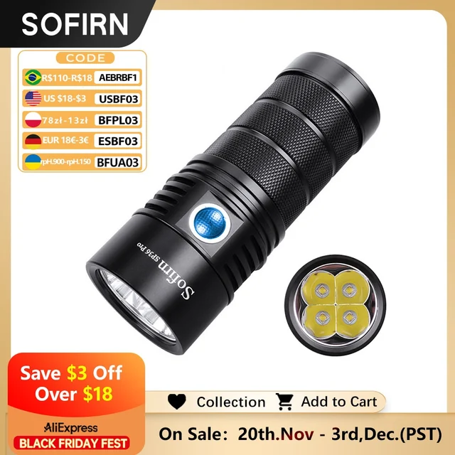 Sofirn SP36 Pro Anduril 4*SST40 Powerful 8000LM LED Flashlight USB-C Rechargeable 18650 Torch Super Bright Lantern 1