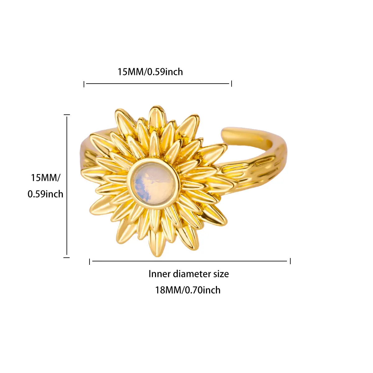 Elegant Opal Flower Ring For Women Silver Color Stainless Steel