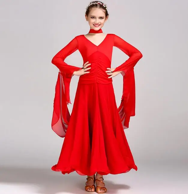 Standard Dance dresses Red Girls Modern Children Stage Ballroom Spring