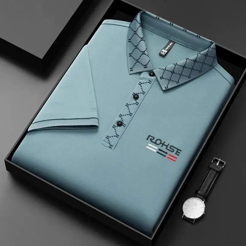 

Мужская летняя рубашка-поло Ice Sensation из шелка тутового шелкопряда с короткими рукавами, мужская Тонкая свободная футболка-поло с откидным воротником и короткими рукавами