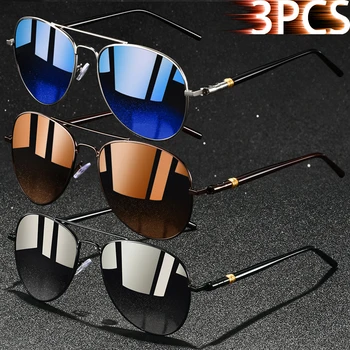 3PCS Fashion Vintage Ellipse Metal Frame Pilot Sun glasses Men Women Fishing Driving Sun Glasses Night Vision Eyewear ﻿ 1