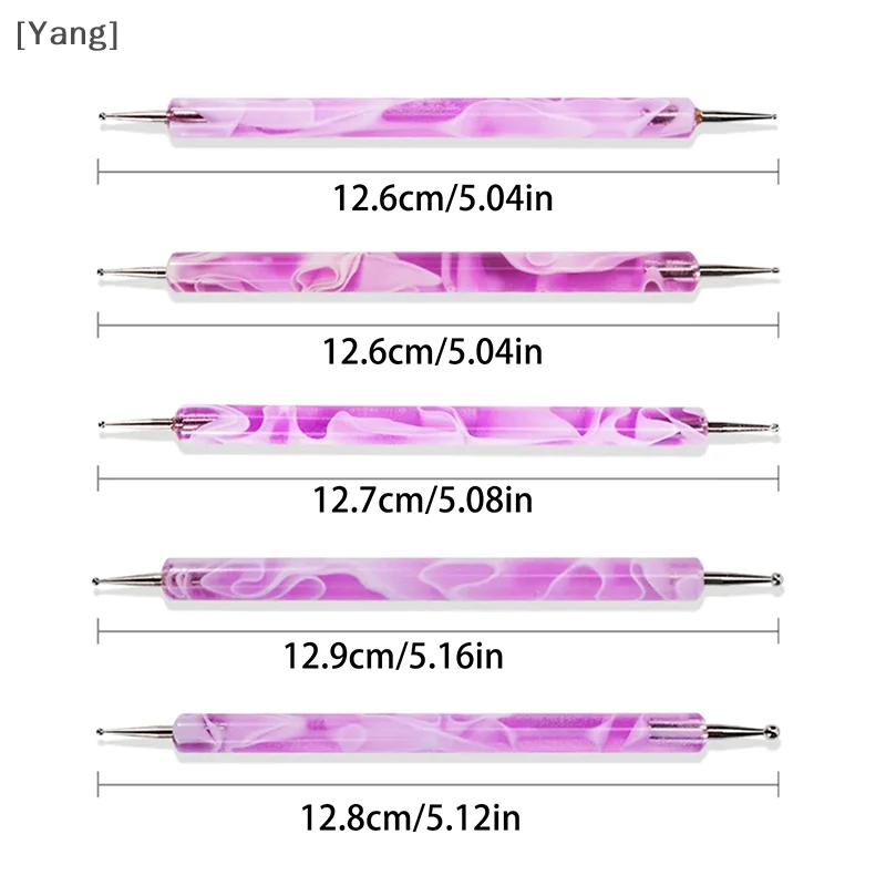 5pcs/Set Dual-Ended Nail Art Dotting Pen With Rhinestones Handle 3D UV Gel Liner Flower Pattern Drawing Painting Brush Tool Kits 6