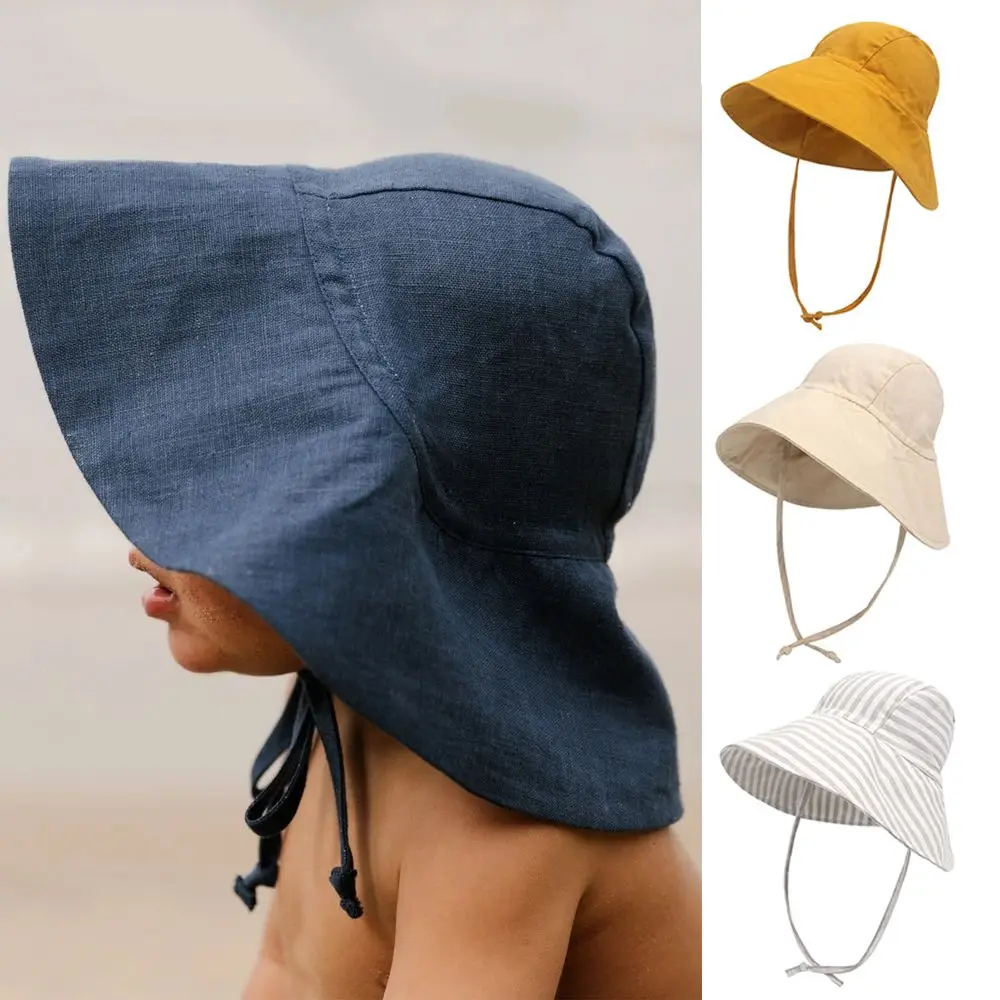 Chapeau de soleil à grand bord en coton et lin pour bébé, casquette de