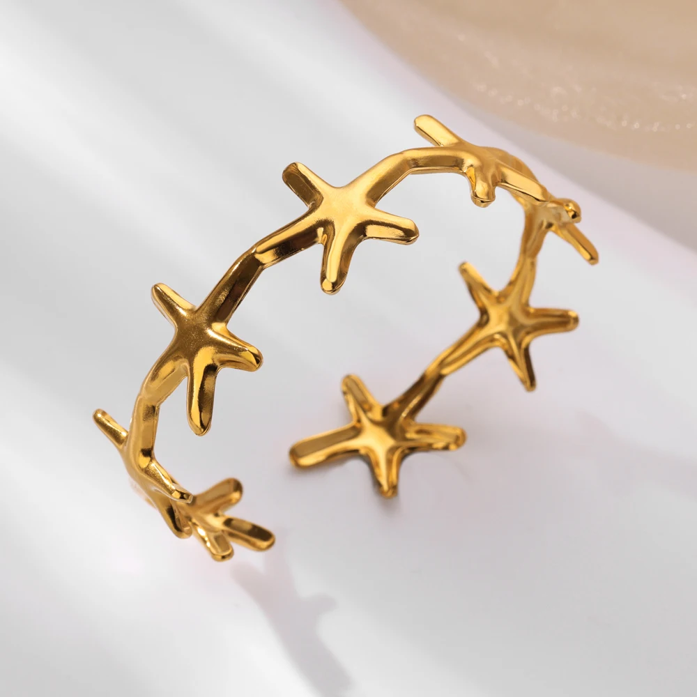 Minimalist Starfish Bangles Stainless Steel Cuff Bracelets For Women