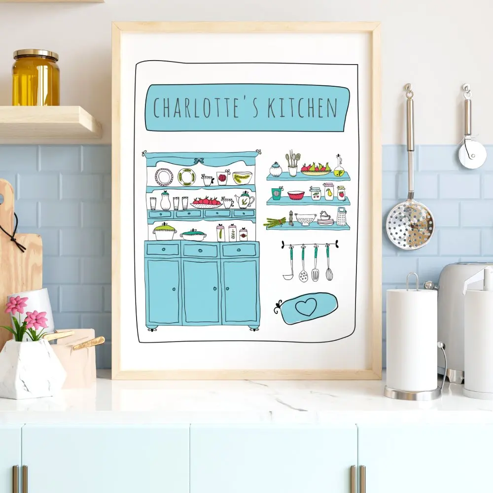

Cute Kitchen Playful Drawing Personalized Name Poster Poster Print Vintage Decor Art Decoration Painting Modern Home No Frame