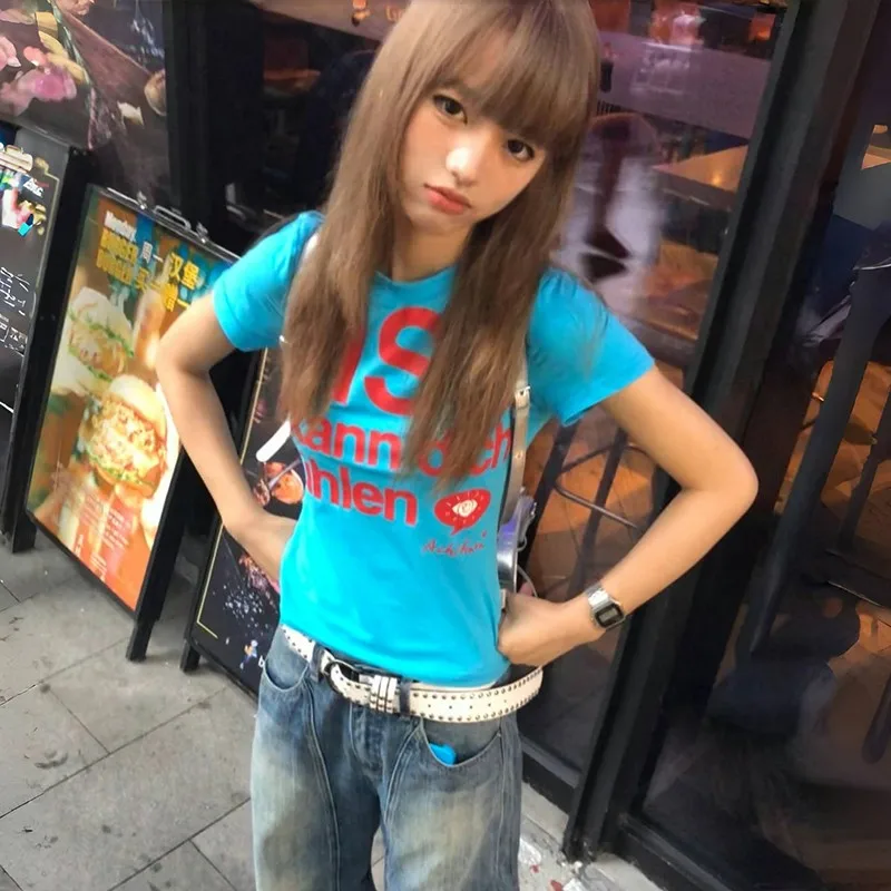 Y2K Letter Print Short Sleeve Crop Top Tee for Vintage Harajuku Street Style — photo 3