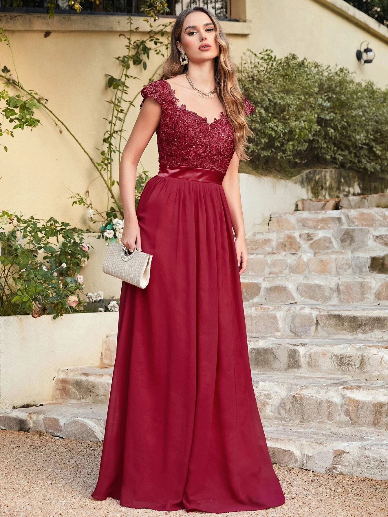 Bridesmaid Dresses Elegant Long Beading Pearls Bodice