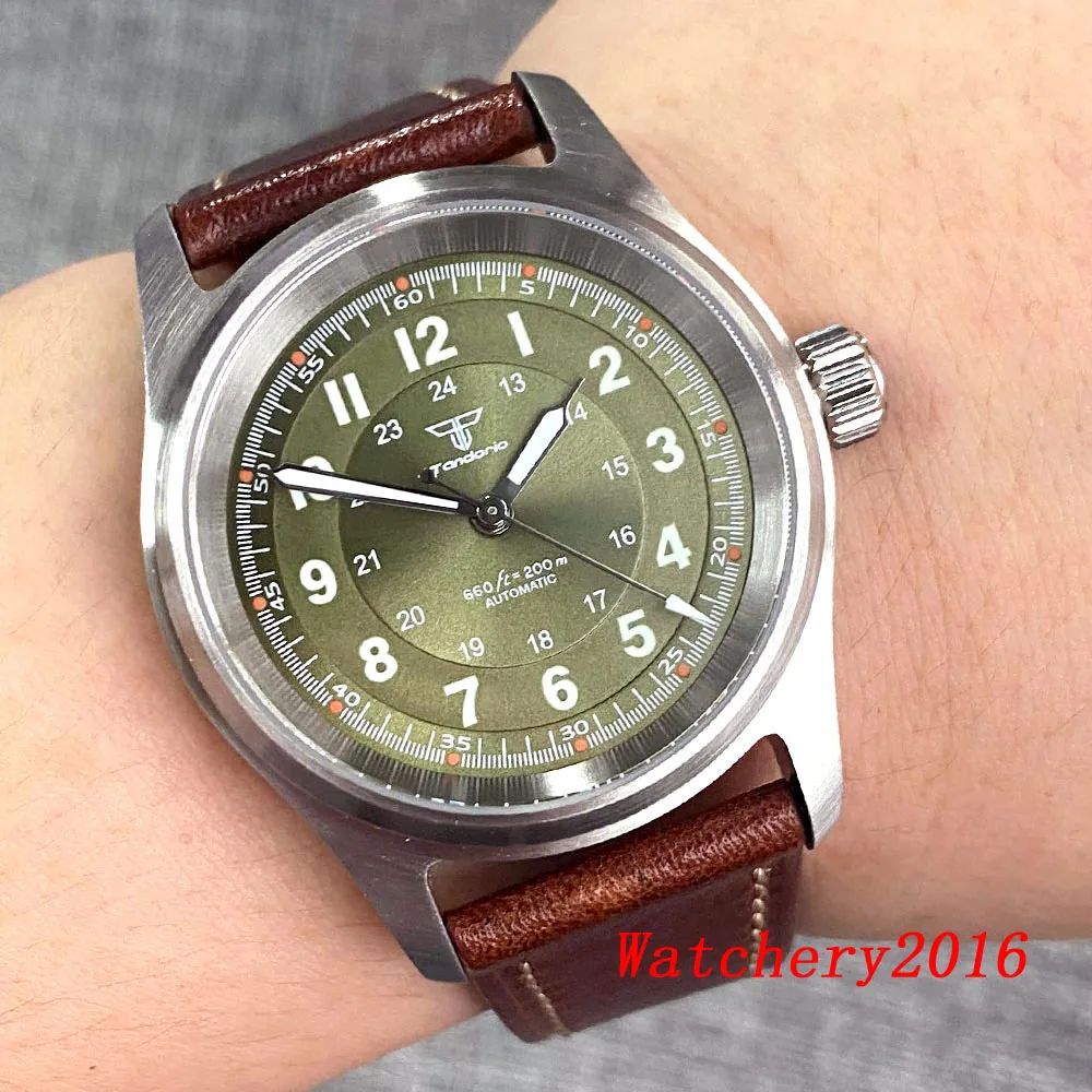Tandorio pilot 36mm 20atm waterproof green dial luminous japan nh35a