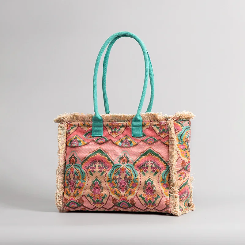 Borsa tote Borsa a tracolla retrò bohémien Borsa con cerniera Borsa in tela di grande capacità Estate da donna - immagine 3