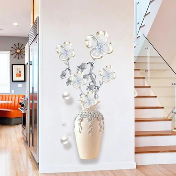 Autocollants imperméables auto-adhésifs élégants et purs, quatre fleurs d'herbe porte-bonheur, pour plantation murale, chambre à coucher, salon, maison, 1 pièce 1