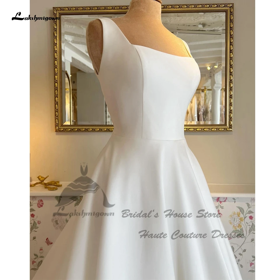 Lakshmigown Simple Crepe A Line Wedding Dress Square Neckline 2024 Vestidos De Novia Elegant Bridal Gowns Pockets Customized 2