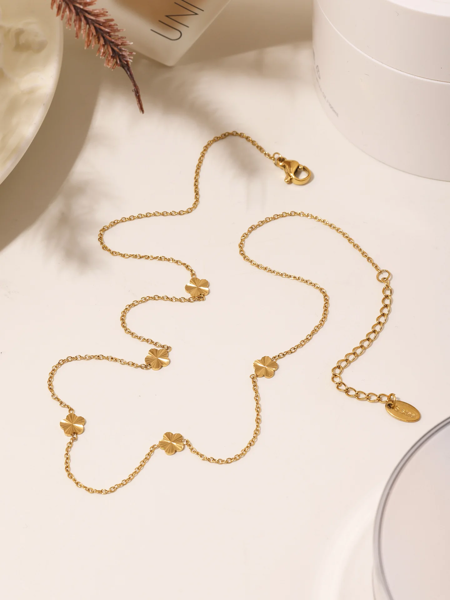 Edelstahl Blume Anhänger Halskette Lange Quaste Ohrringe für Frauen Luxus Vergoldete Halskette Ohr Stud Mädchen Schmuck Set – Detail 13