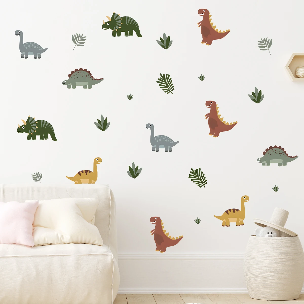 Cartoon Cute Dinosaur Leaf Animal Wall Stickers Removable for Kids Room Living Room Nursery Decoration Wall Decals wall stickers