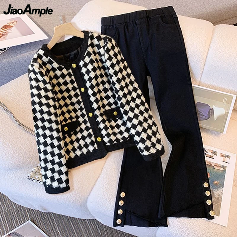 Women French Plaid Coats Pants 1 or Two Piece Set 2023 Autumn New Lady Korean Graceful Jackets Trousers Outfits Fashion Outwear