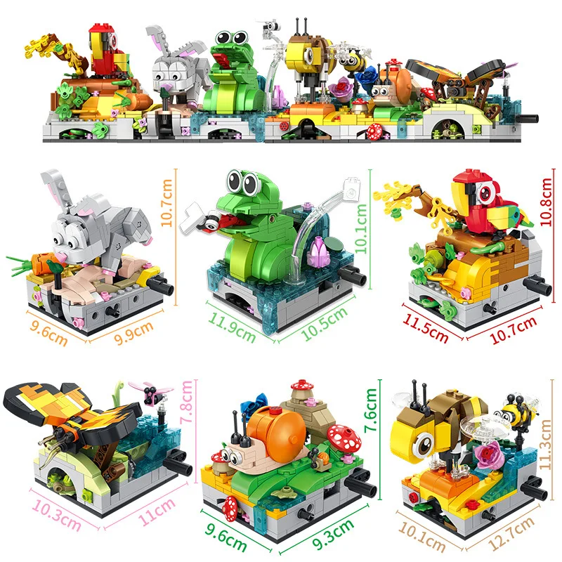 

6Pcs Creative and Fun Cartoon Animal Frog Bee Snail Rabbit Mini Desktop Decorations Building Blocks Bricks Toys Gifts