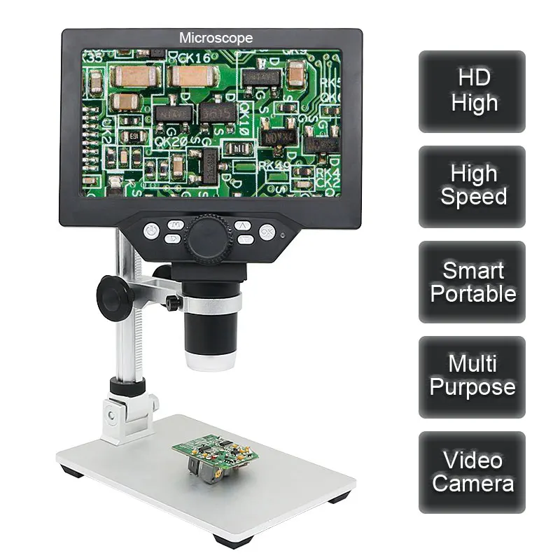 1200X Microscope Digital Portable 7" LCD Video Microscope 12MP for Soldering Electronic PCB Inspection Continuous Zoom 2
