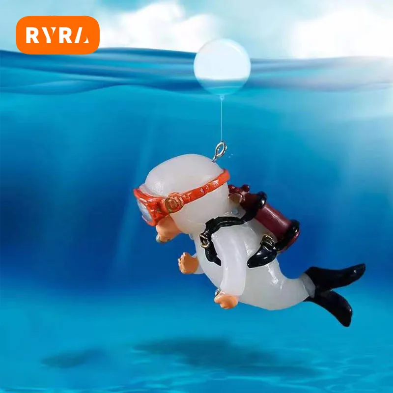 Acquario Diver Fish Tank Decoration Cute Luminous Green Mini Diver Kawaii Resin Frogman Aquarium Ornaments Accessori Per Acquari