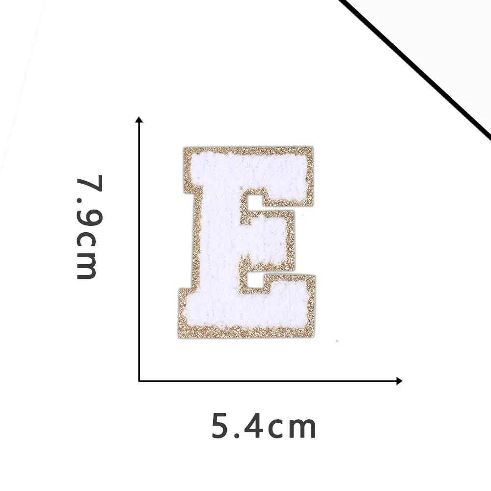 A-Z White Chenille Letter Patches Towel Sequins Clothing Patch Clothes Sew on Applique DIY Garment Hat Decor