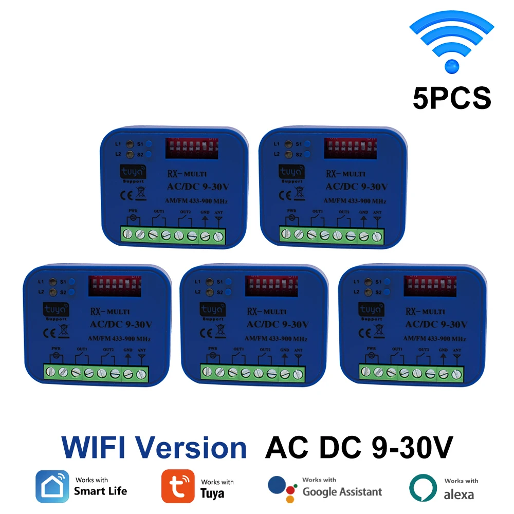 5X Universal Smart Tuya Garage Door Telecomando Wifi Gate Ricevitore 300Mhz-868Mhz 433 Rx Multi 12V 24V 220V Controller Switch