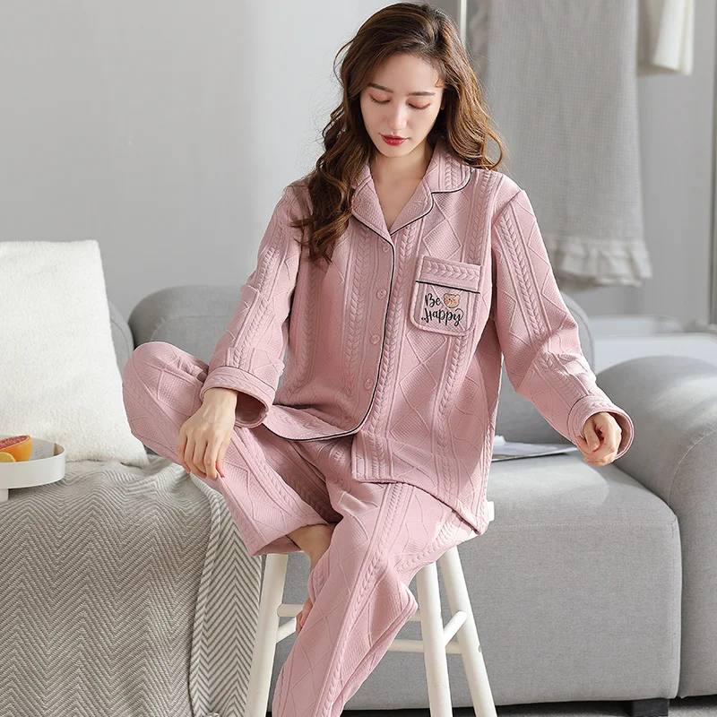 

Осенне-зимние новые женские хлопковые трехслойные брюки с отложным воротником и длинными рукавами