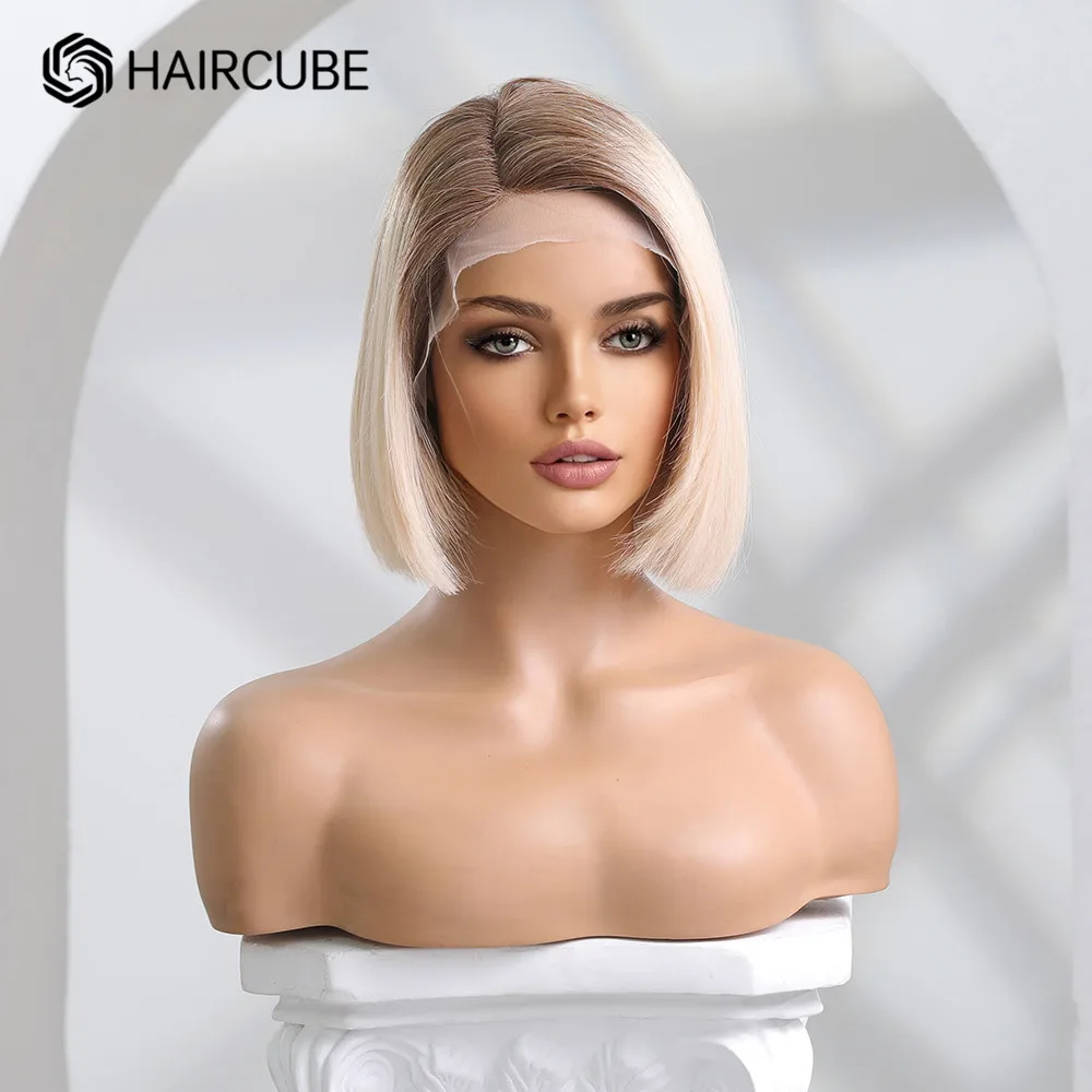 Human Hair Wig Transparent Lace Front Human Hair Wigs for Women Light Blonde Short Bob Straight Lace Frontal Wig Natural Daily Remy