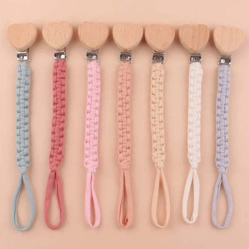 

Hand Braided Infant Toddler Dummy Pacifier Chains Handmade Wooden Pacifier Soother Nipple Clips Baby Cotton Cloth Holder Chain