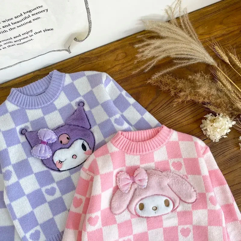 

Kawaii Sanrios Kuromi Children Fall Sweater Warm Sweater Fall Winter Cartoon My Melody Warm Thicken Girl Round Neck Sweater
