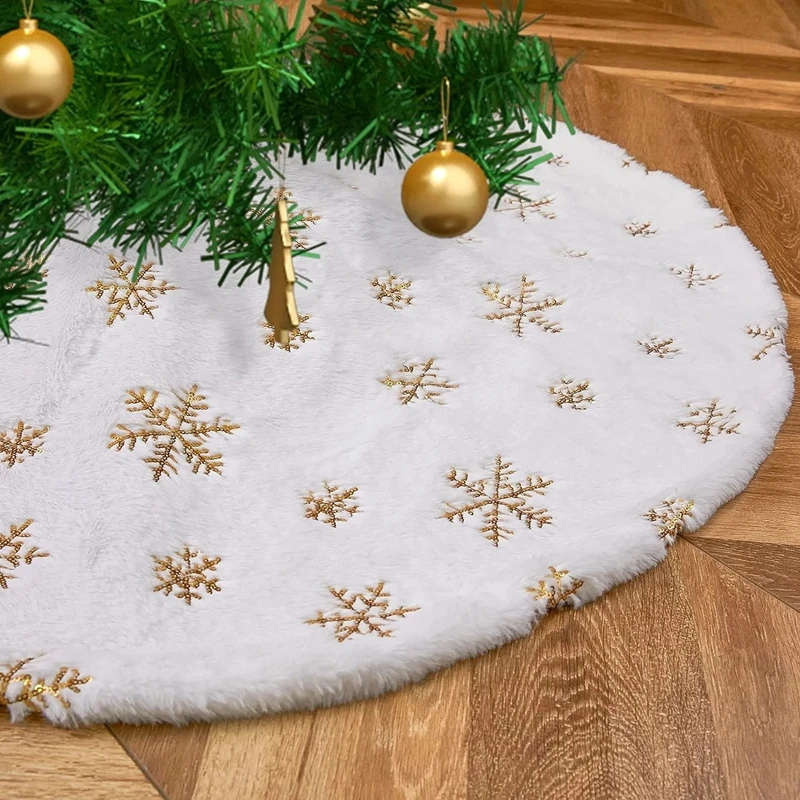 Large Christmas Tree Skirt Ornament White Plush Fur Xmas Tree Base Mat Covers Merry Christmas Decoration for Home New Year Christmas Tree Skirt