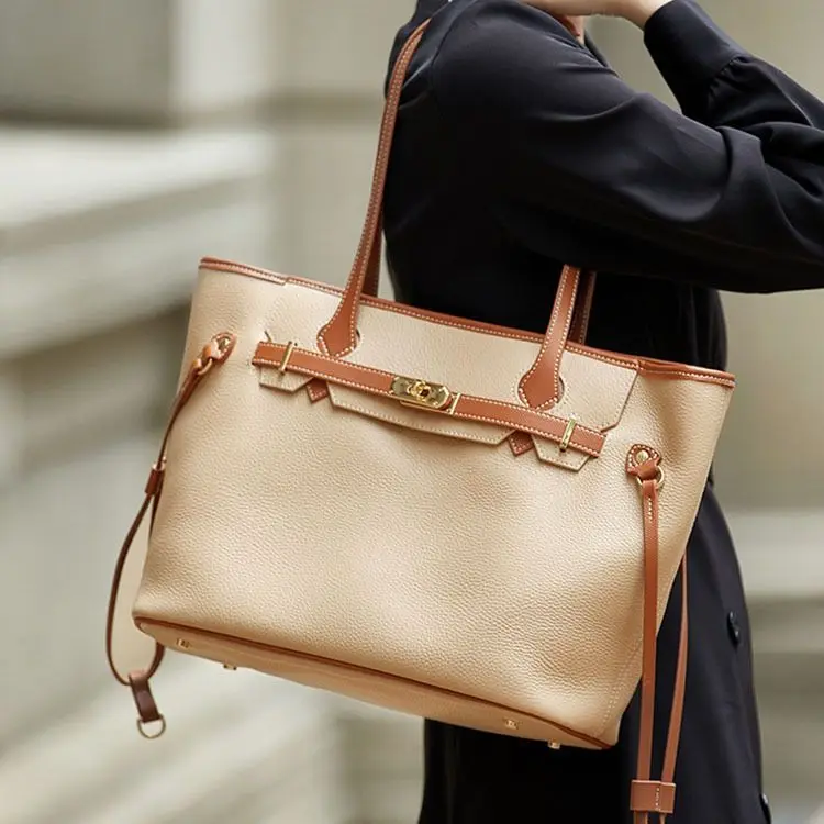 

Genuine Leather Women's Handbag Large Capacity Head Layer Cowhide Ladies Tote Commuter Bag